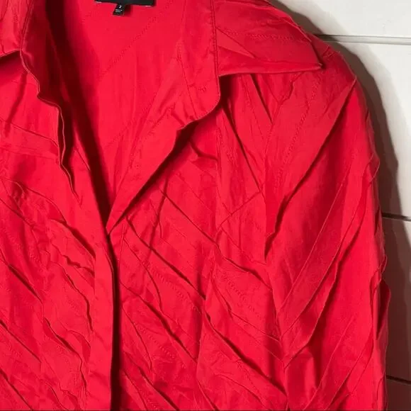 Lafayette 148 New York Textured Button Front Cotton Stretch Shirt Red Size 2 - Picture 4 of 9